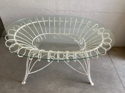 Pamono Mid-Century Modern Italian Painted Iron Garden Table with Oval Glass Top, 1960s Online