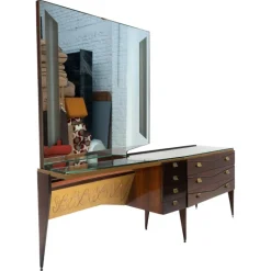 Pamono Mid-Century Modern Italian Wooden Dressing Table with Lightning Mirror, 1960s Clearance