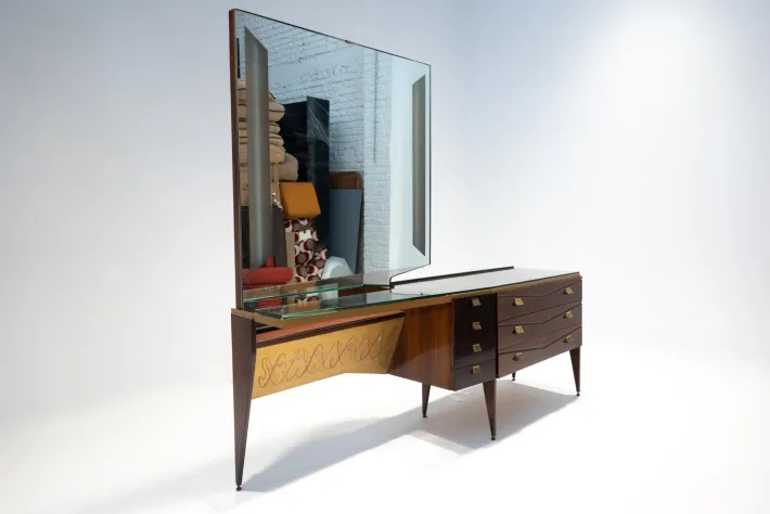 Pamono Mid-Century Modern Italian Wooden Dressing Table with Lightning Mirror, 1960s Clearance
