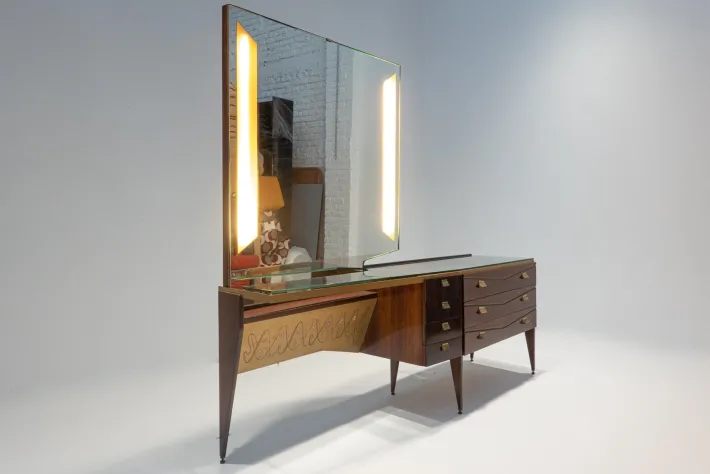 Pamono Mid-Century Modern Italian Wooden Dressing Table with Lightning Mirror, 1960s Clearance