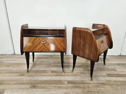 Pamono Mid-Century Modern Italian Mahogany-Clad Nightstands with Mirror Tops, 1950s, Set of 2 Hot
