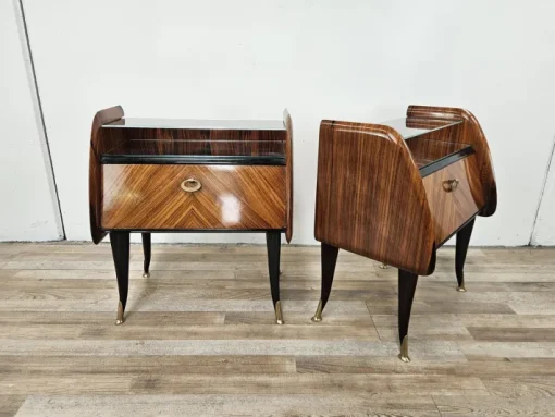 Pamono Mid-Century Modern Italian Mahogany-Clad Nightstands with Mirror Tops, 1950s, Set of 2 Hot
