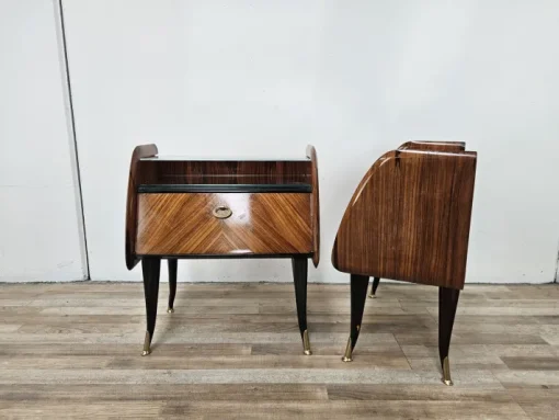 Pamono Mid-Century Modern Italian Mahogany-Clad Nightstands with Mirror Tops, 1950s, Set of 2 Hot
