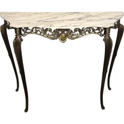 Pamono Mid-Century Modern Italian Brass Demilune Console Table with Marble Top, 1950s Outlet