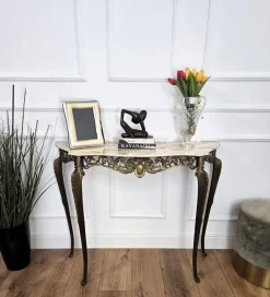 Pamono Mid-Century Modern Italian Brass Demilune Console Table with Marble Top, 1950s Outlet