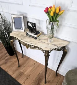 Pamono Mid-Century Modern Italian Brass Demilune Console Table with Marble Top, 1950s Outlet