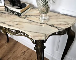Pamono Mid-Century Modern Italian Brass Demilune Console Table with Marble Top, 1950s Outlet