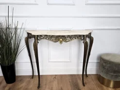 Pamono Mid-Century Modern Italian Brass Demilune Console Table with Marble Top, 1950s Outlet