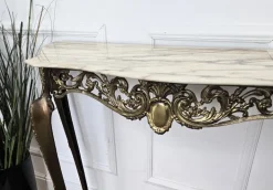 Pamono Mid-Century Modern Italian Brass Demilune Console Table with Marble Top, 1950s Outlet