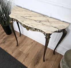 Pamono Mid-Century Modern Italian Brass Demilune Console Table with Marble Top, 1950s Outlet