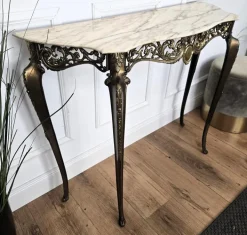 Pamono Mid-Century Modern Italian Brass Demilune Console Table with Marble Top, 1950s Outlet