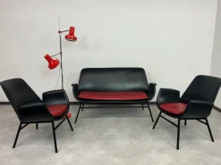 Pamono Mid-Century Modern Leather Seating Group by Gastone Rinaldi, 1970s, Set of 4 Clearance