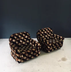 Pamono Mid-Century Modern Op Art Psychedelic Lounge Chairs, Italy, 1970s, Set of 2