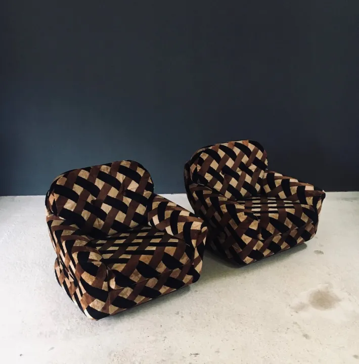 Pamono Mid-Century Modern Op Art Psychedelic Lounge Chairs, Italy, 1970s, Set of 2
