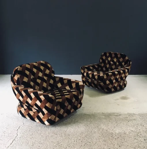 Pamono Mid-Century Modern Op Art Psychedelic Lounge Chairs, Italy, 1970s, Set of 2