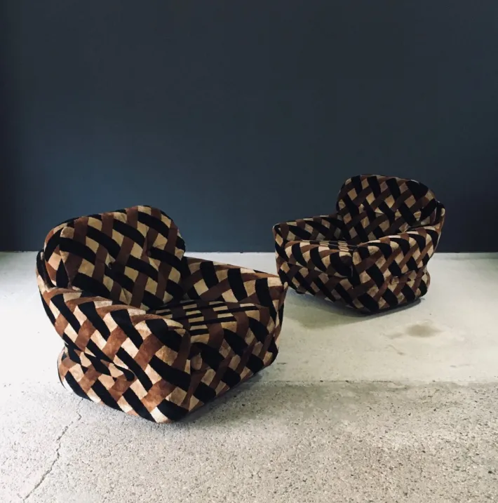 Pamono Mid-Century Modern Op Art Psychedelic Lounge Chairs, Italy, 1970s, Set of 2