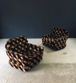 Pamono Mid-Century Modern Op Art Psychedelic Lounge Chairs, Italy, 1970s, Set of 2