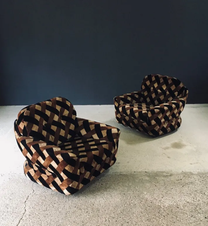 Pamono Mid-Century Modern Op Art Psychedelic Lounge Chairs, Italy, 1970s, Set of 2
