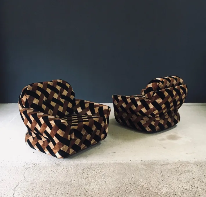 Pamono Mid-Century Modern Op Art Psychedelic Lounge Chairs, Italy, 1970s, Set of 2