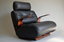 Pamono Mid-Century Modern Plywood and Leather Rocking Chair New