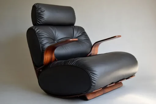 Pamono Mid-Century Modern Plywood and Leather Rocking Chair New