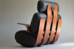 Pamono Mid-Century Modern Plywood and Leather Rocking Chair New