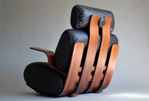 Pamono Mid-Century Modern Plywood and Leather Rocking Chair New