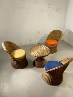 Pamono Mid-Century Modern Rattan Terrasse Summer Set, France, 1950s, Set of 4 Online