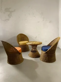 Pamono Mid-Century Modern Rattan Terrasse Summer Set, France, 1950s, Set of 4 Online
