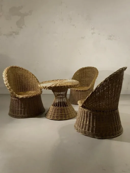 Pamono Mid-Century Modern Rattan Terrasse Summer Set, France, 1950s, Set of 4 Online