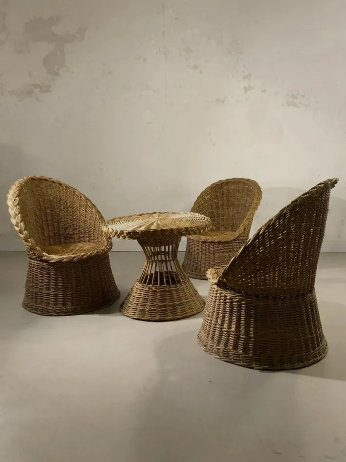 Pamono Mid-Century Modern Rattan Terrasse Summer Set, France, 1950s, Set of 4 Online