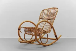 Pamono Mid-Century Modern Rattan and Bamboo Rocking Chair, 1960s New