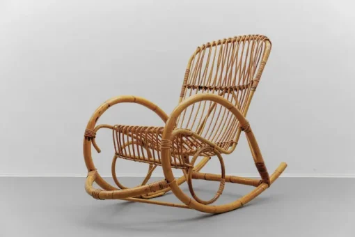 Pamono Mid-Century Modern Rattan and Bamboo Rocking Chair, 1960s New