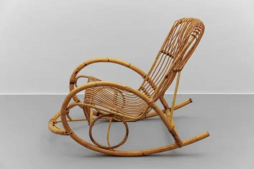 Pamono Mid-Century Modern Rattan and Bamboo Rocking Chair, 1960s New