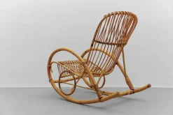 Pamono Mid-Century Modern Rattan and Bamboo Rocking Chair, 1960s New