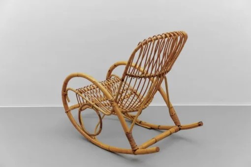 Pamono Mid-Century Modern Rattan and Bamboo Rocking Chair, 1960s New