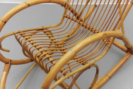 Pamono Mid-Century Modern Rattan and Bamboo Rocking Chair, 1960s New