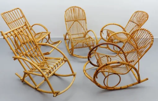 Pamono Mid-Century Modern Rattan and Bamboo Rocking Chair, 1960s New
