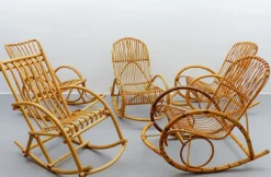 Pamono Mid-Century Modern Rattan and Bamboo Rocking Chair, 1960s New