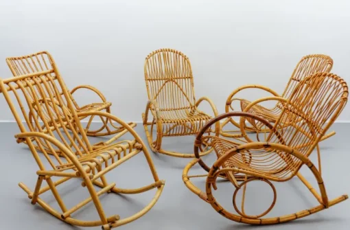 Pamono Mid-Century Modern Rattan and Bamboo Rocking Chair, 1960s New