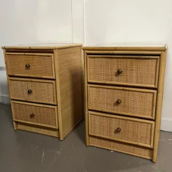 Pamono Mid-Century Modern Rattan Three-Drawer Bedside Tables, Set of 2 Outlet