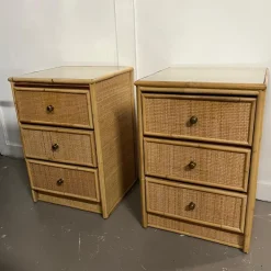 Pamono Mid-Century Modern Rattan Three-Drawer Bedside Tables, Set of 2 Outlet