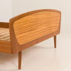 Pamono Mid-Century Modern Scandinavian Queen Size Bed with Nightstands and Lamp, 1950s Clearance