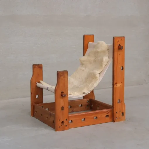 Pamono Mid-Century Modern Spanish Wood and Canvas Sling Chair, 1970s New