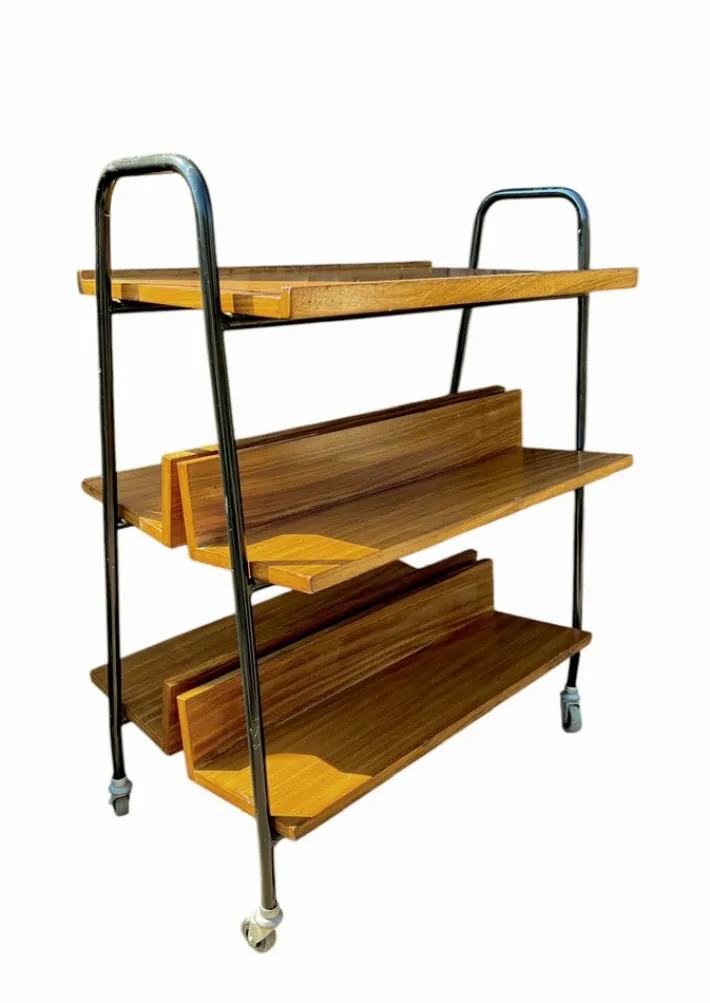 Pamono Midcentury Modern Teak Library Book Trolley with Slanted Shelves, 1970s Discount