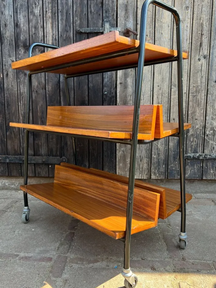 Pamono Midcentury Modern Teak Library Book Trolley with Slanted Shelves, 1970s Discount