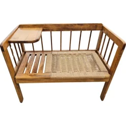 Pamono Mid-Century Modern Telephone Bench with Danish Paper Cord Seat, Former Yugoslavia, 1960s Clearance