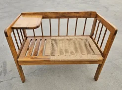 Pamono Mid-Century Modern Telephone Bench with Danish Paper Cord Seat, Former Yugoslavia, 1960s Clearance
