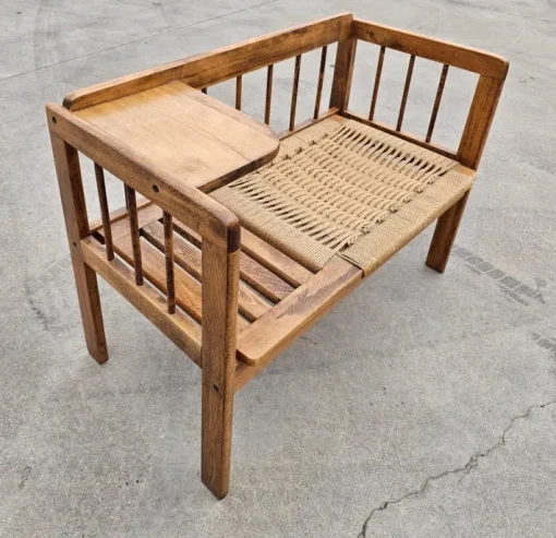Pamono Mid-Century Modern Telephone Bench with Danish Paper Cord Seat, Former Yugoslavia, 1960s Clearance