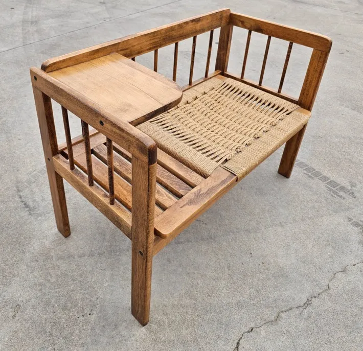 Pamono Mid-Century Modern Telephone Bench with Danish Paper Cord Seat, Former Yugoslavia, 1960s Clearance